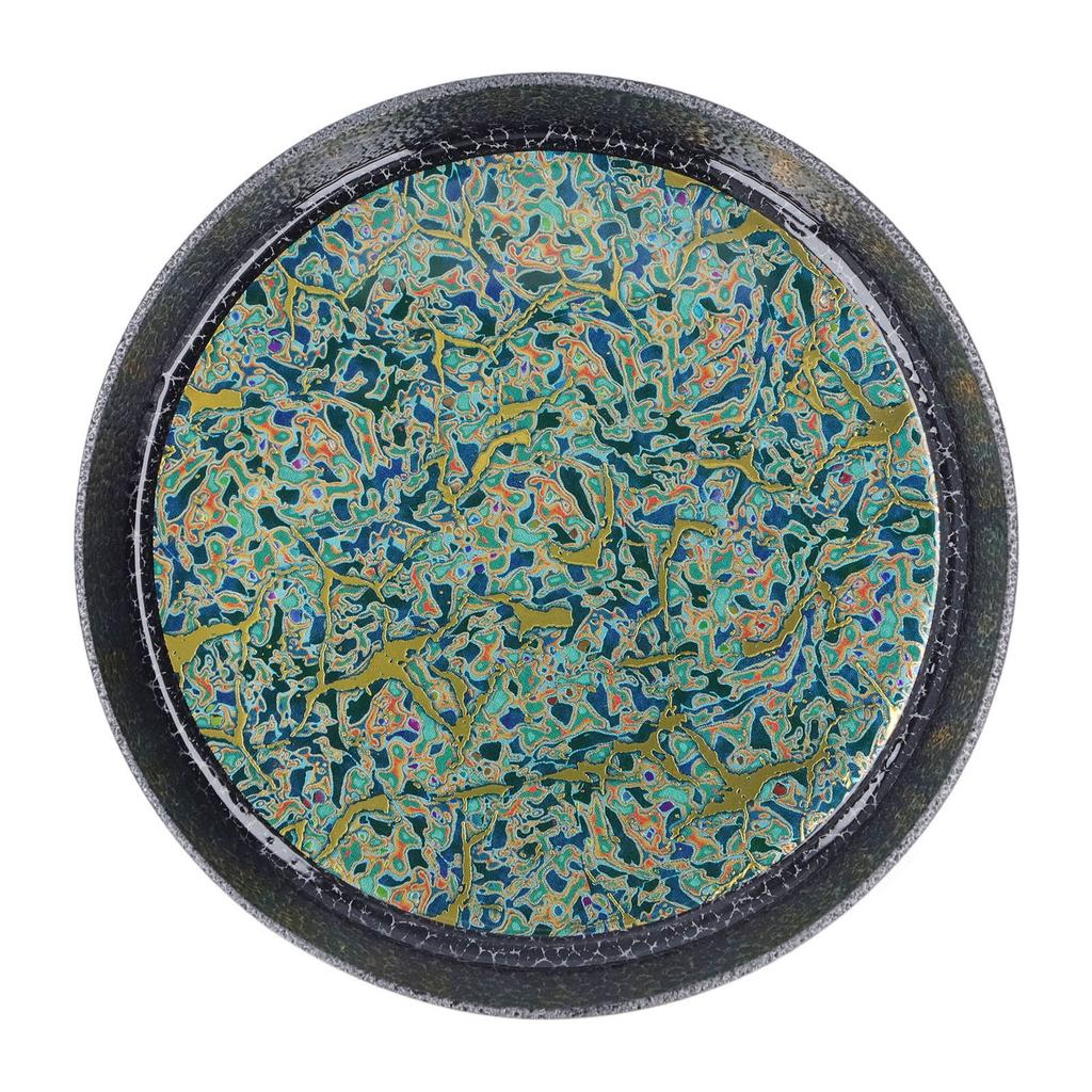 Kleines Teebrett Komplexes Muster Rund Legierung Dekorative Tee Serviertablett für Zuhause Terrasse Veranda Deck