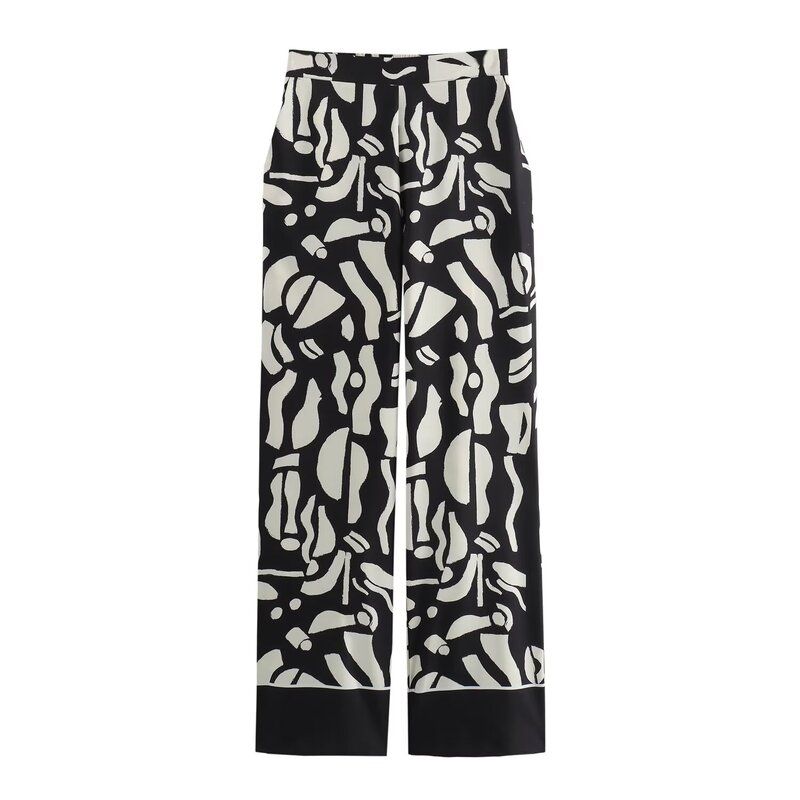 

Fashion Style 2024 Summer New Arrival Women s Clothing Buckle Decoration Print Tops Easiest for Match High Waist Straight Pants 3317769 Pants L