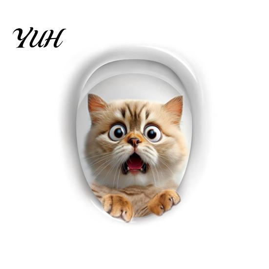 Abnehmbare PVC-Toilettenaufkleber 3D Cartoon Katze Aufkleber, Wasserdichte Niedliche Tier Deckel Kreative Sitzfläche Kunst Aufkleber, Lustige Selbstklebende Badezimmer Wand