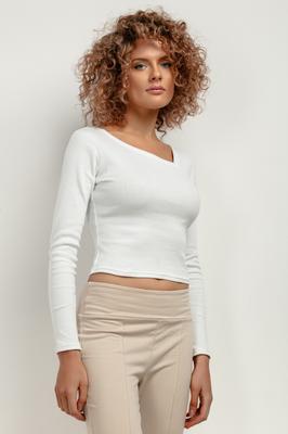 Short Ribbed Blouse T420 White White XS