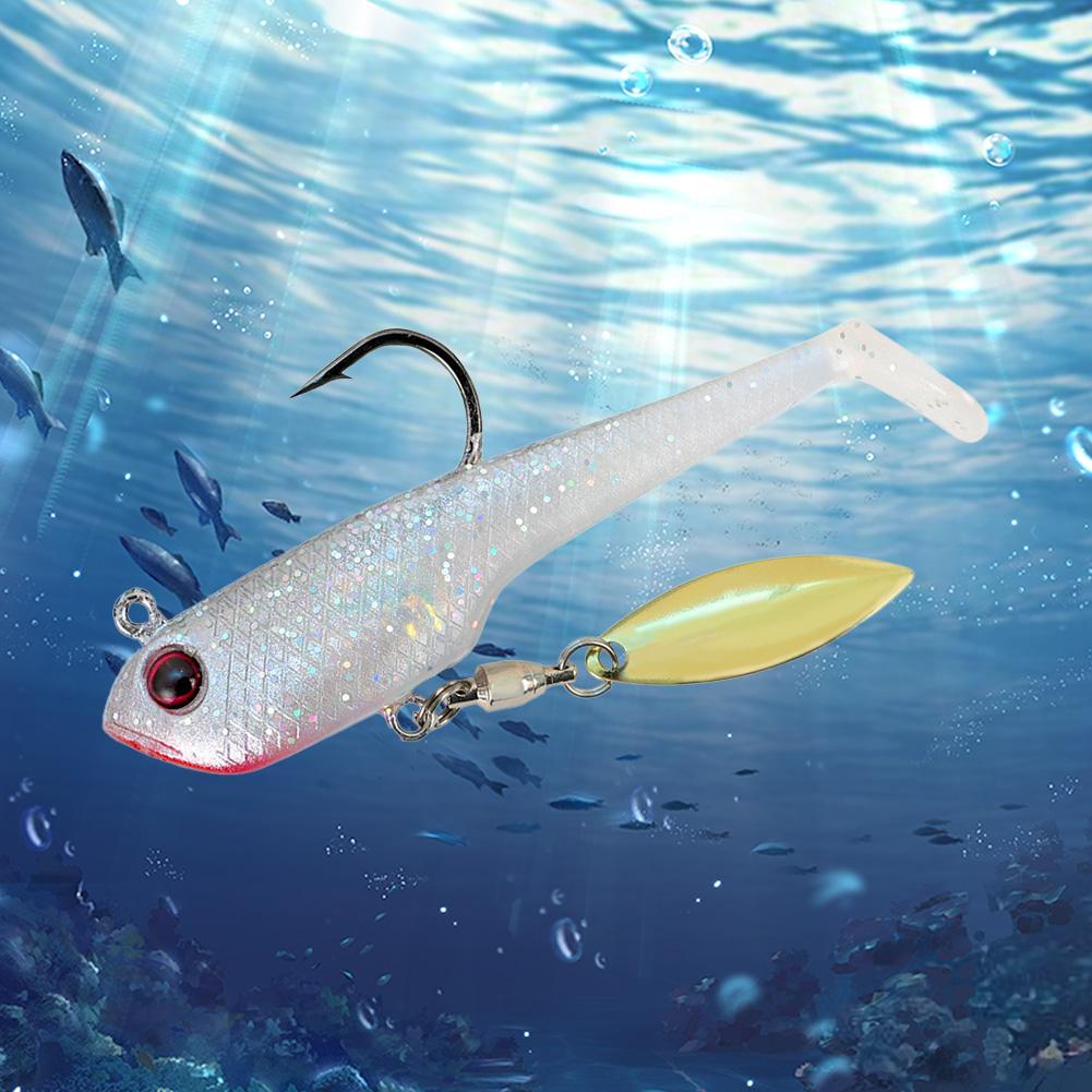 6pcs Spin Spoon Sequins Soft Fishing Lures Jig Head Artificial Baits T Tail Wobblers Swimbait for Trout Bass Shad