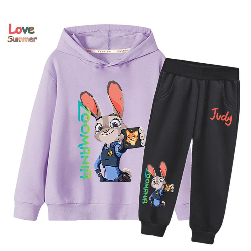 2pcs Kids Zootopia 2 Hoodie Joggers Set Kids Judy Nick Kids Sweatshirt 2pcs Suit Casual Playwear Everyday Sports Matching Outfit for Boys