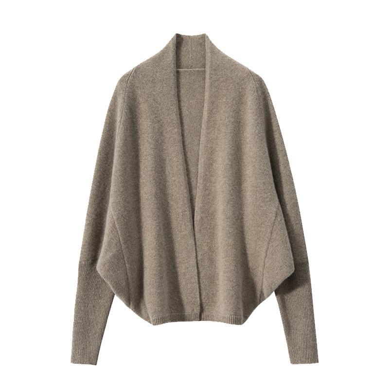 Women's Cashmere Cardigan with Batwing Sleeves: Loose, Slimming, Solid Color Knit Sweater
