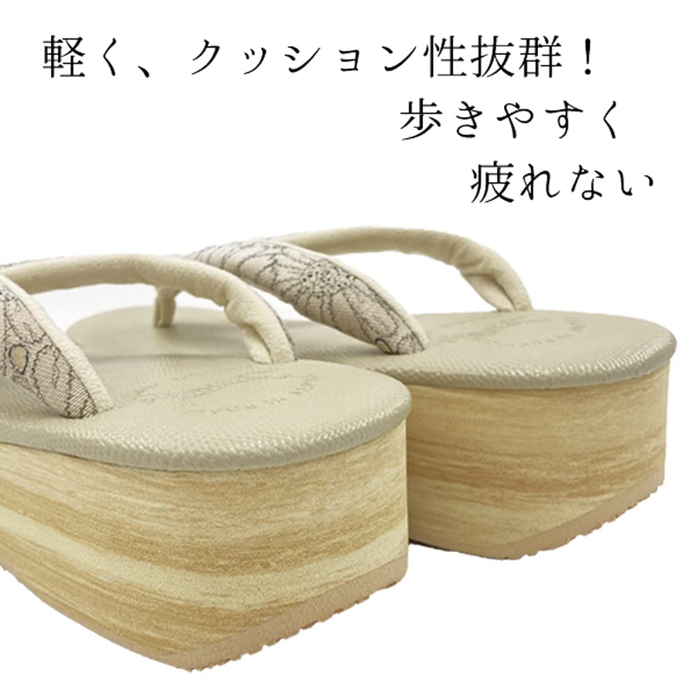 Kyoto Kimono Yuzen Women's Karen Blosso Zori Sandals, Boxed, Made in Japan (Clear White x White, L)