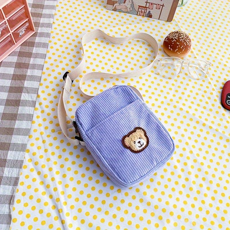 Girls Portable Corduroy Bear Phone Crossbody Bag, Mobile Phone Coin Purse, Fashionable Cross Small Bag, Corduroy Mini Bag Bolsos