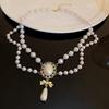 Bowknot Pendant Imitation Pearl Necklace Palace Style Bridal Jewelry Accessories  Gift S