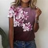 Summer Round Neck Flower Pattern 3D Print Top Fashionable Casual Short Sleeved Women's T-shirts