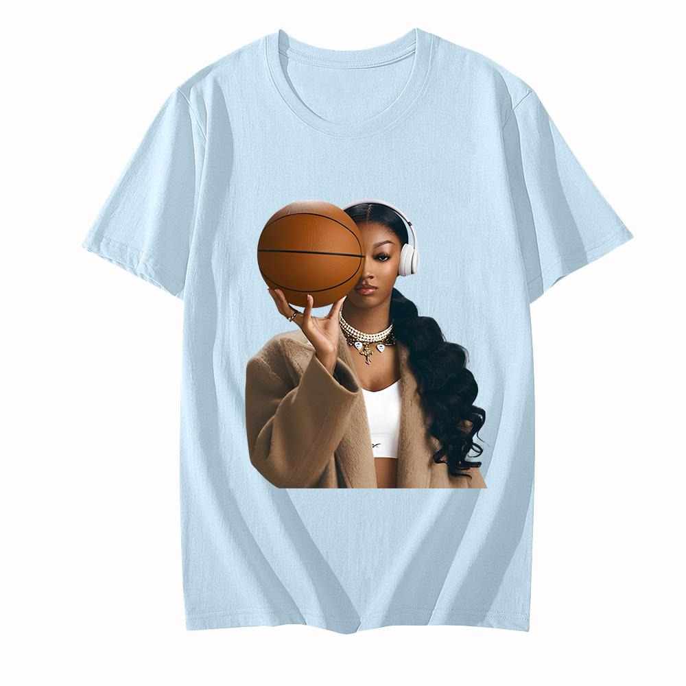 

Angel Reese Basketball T-Shirt for Summer Round Neck Clothing Casual Short Sleeve Camisetas Soft Cotton Clothing XXL світло-синій колір