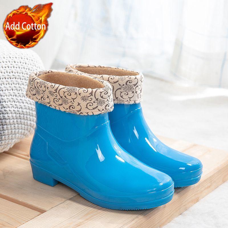 Women's Waterproof Short Shaft Rain Boots Fleece-Lined Anti-Slip Warm Rubber Boots for Kitchen & Outdoor Stylish Adult Footwear