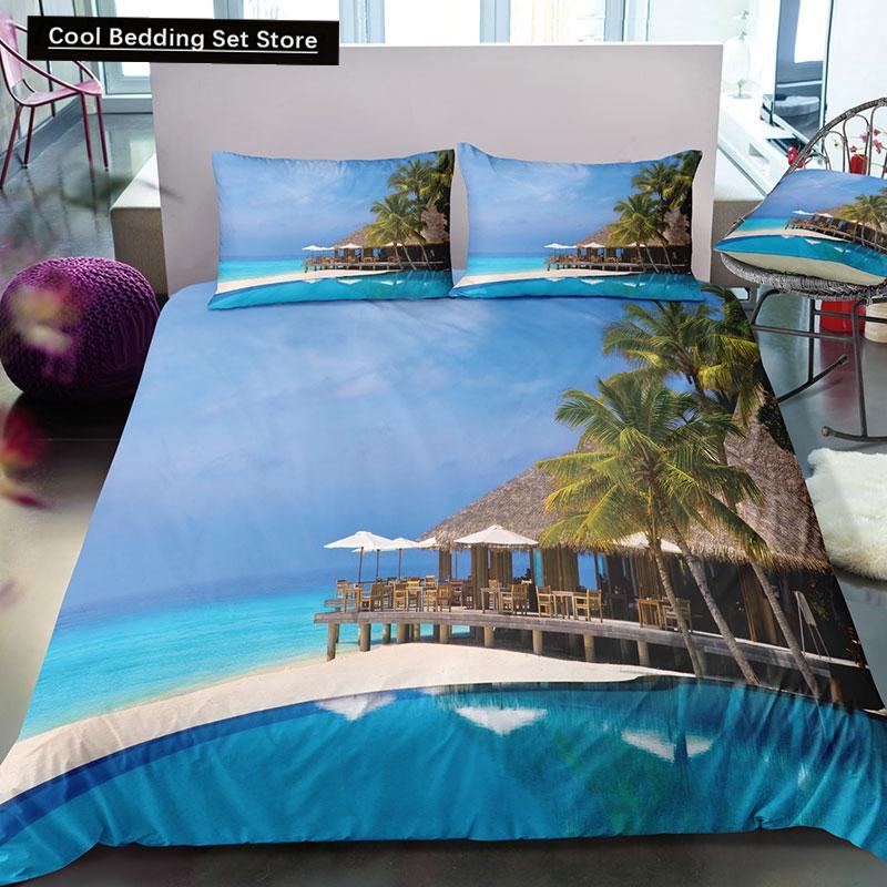 

Dream NS современный природный комплект постельного белья 3D цифровая печать пляжная кокосовая роща летняя спальня пододеяльник наволочка комплект постельного белья EU single(135x200cm)