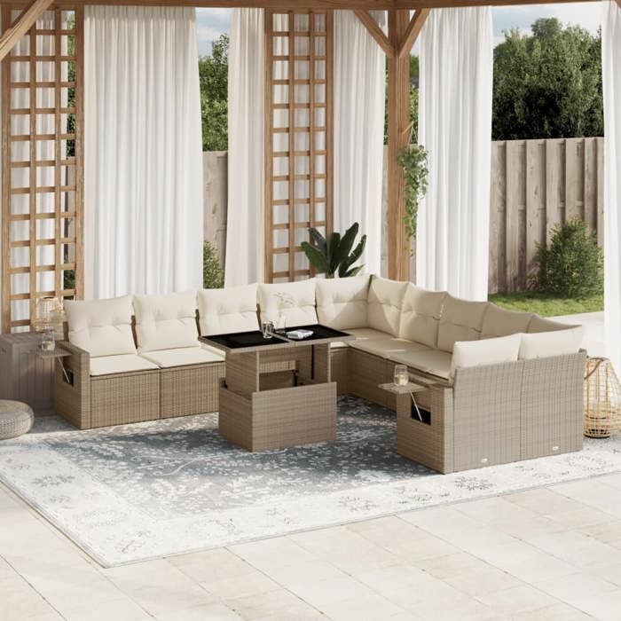 VidaXL Garden Lounge Set 11 Pcs with Beige Cushions Wicker 3268168