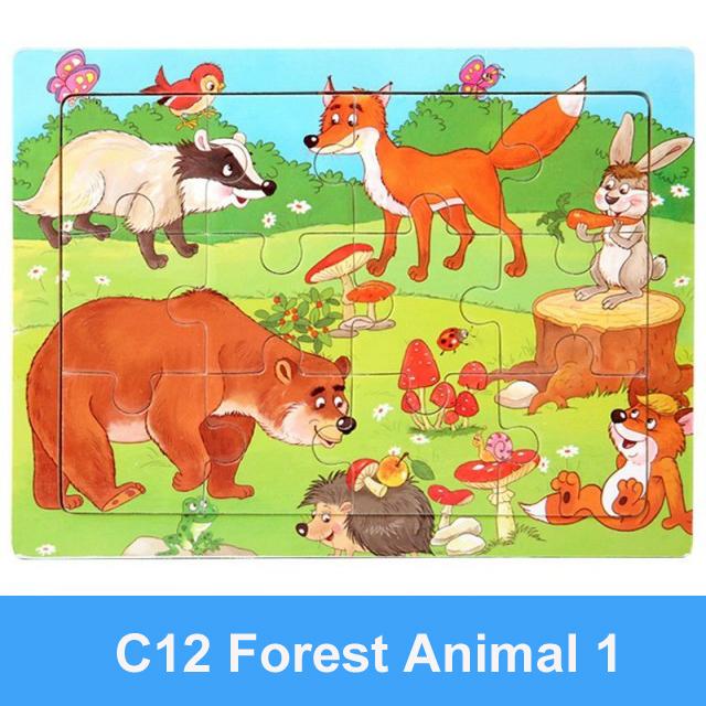 15*11cm Montessori Wooden 3D Puzzle Cartoon Animal Intelligence Jigsaw Game Early Learning Educational Toys For Children
