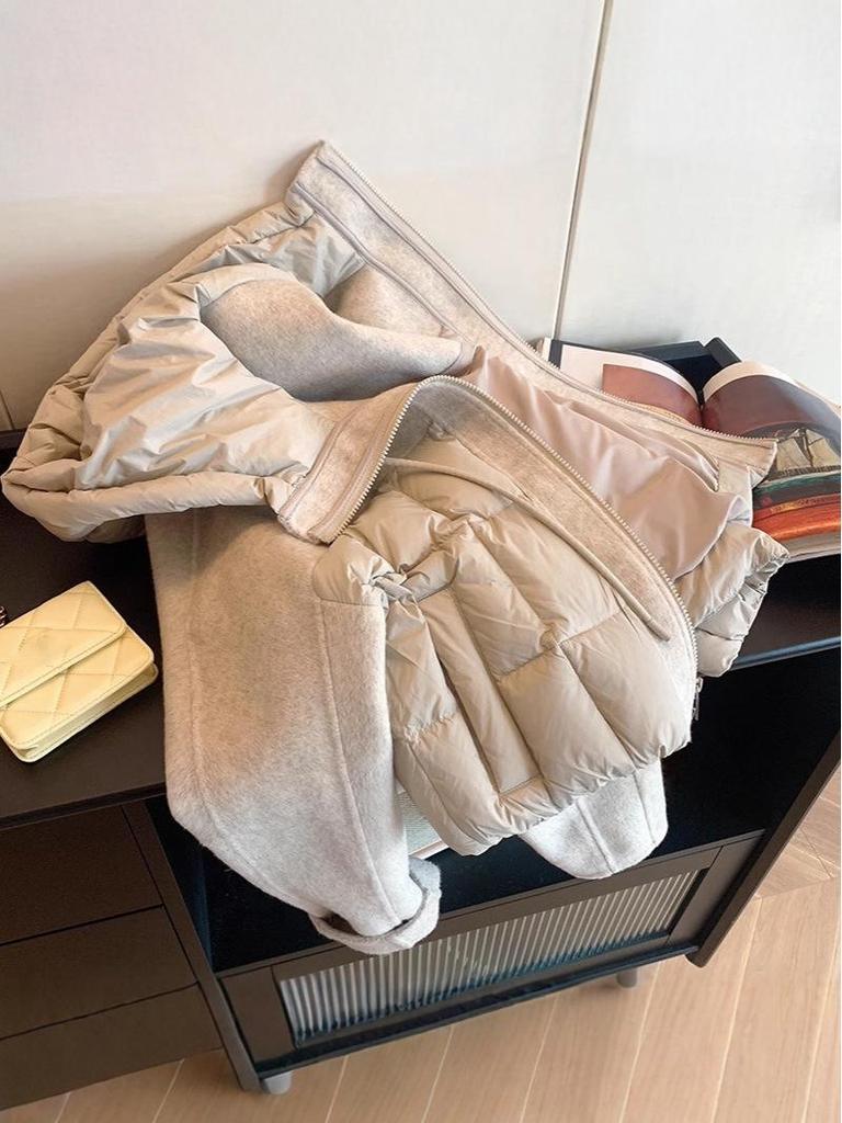 Kapuzenjacke aus Baumwollmischgewebe: Damen Steppmantel Herbst/Winter