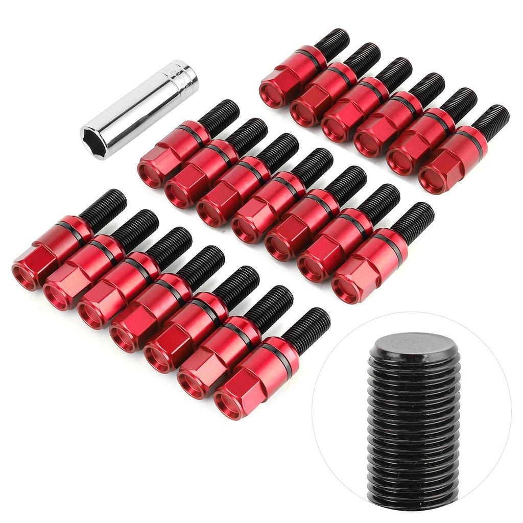 20 buc Șuruburi prezoane roată M14x1,5mm Aliaj aluminiu Tija șurub consolidată Potrivit pentru 718 Boxster (982) 911 CarreraRoșu