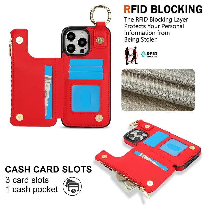 Ring Zip Wallet Card Leather Phone Case For iPhone 16 Pro Max 15 14 Plus 13 12 Mini 11 XS XR X SE 8 7 Flip Stand Cover Etui