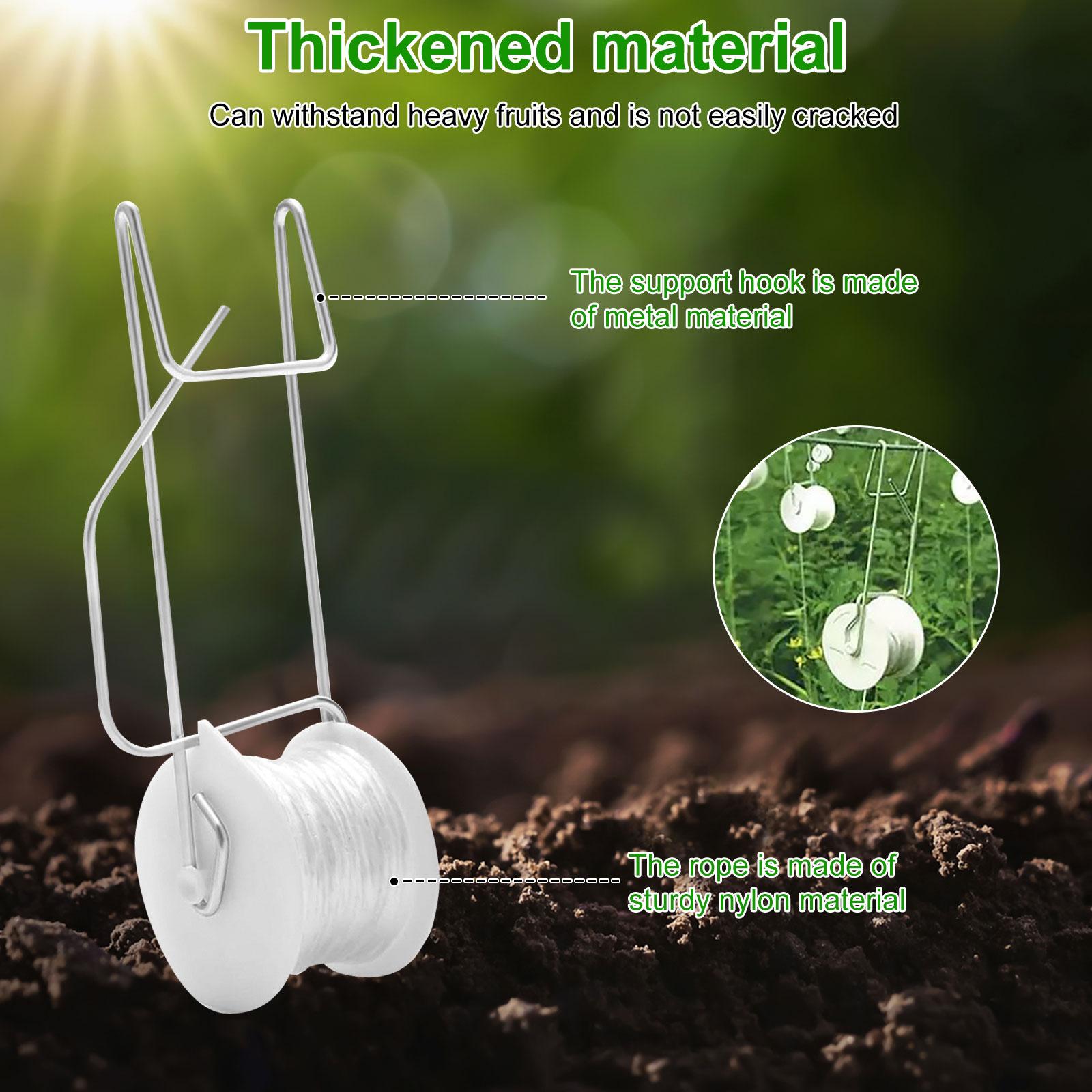 10Pcs Tomato Roller Hooks Sturdy Flower Vine Crop Trellis Kit with 15m Rope Multipurpose Twine Vine Crop Trellis Roller Hooks bianco