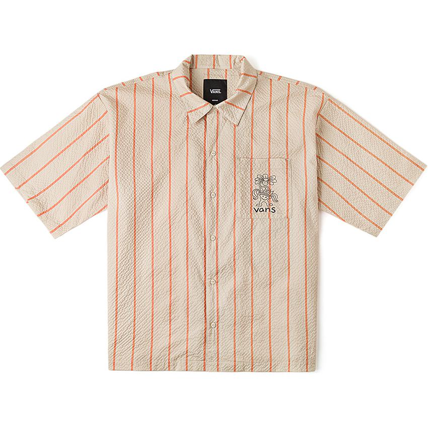 Vans Stripe Short Sleeve Shirt Orange Tan Men VN000GTKCW9 XL