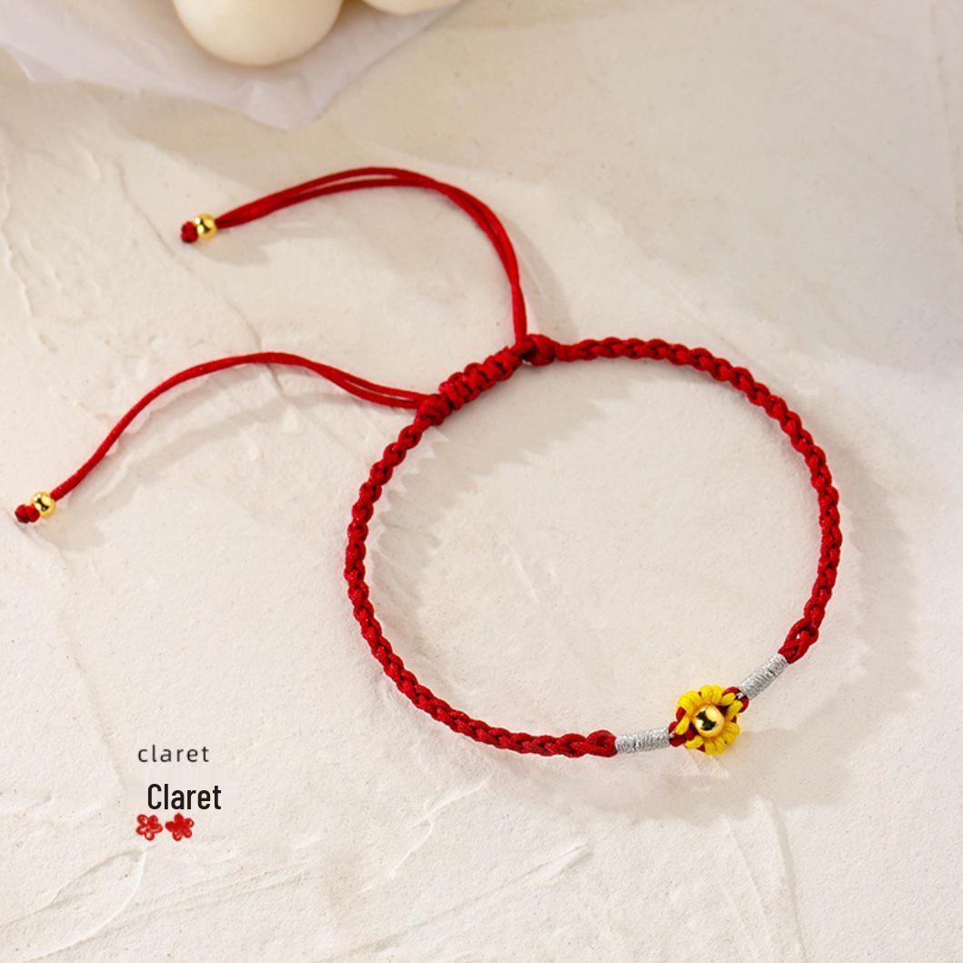 Su Chuang S925 Sterling Silver Red Flower Bead Bracelet with Red String - High-End Woven Style 925 Silver