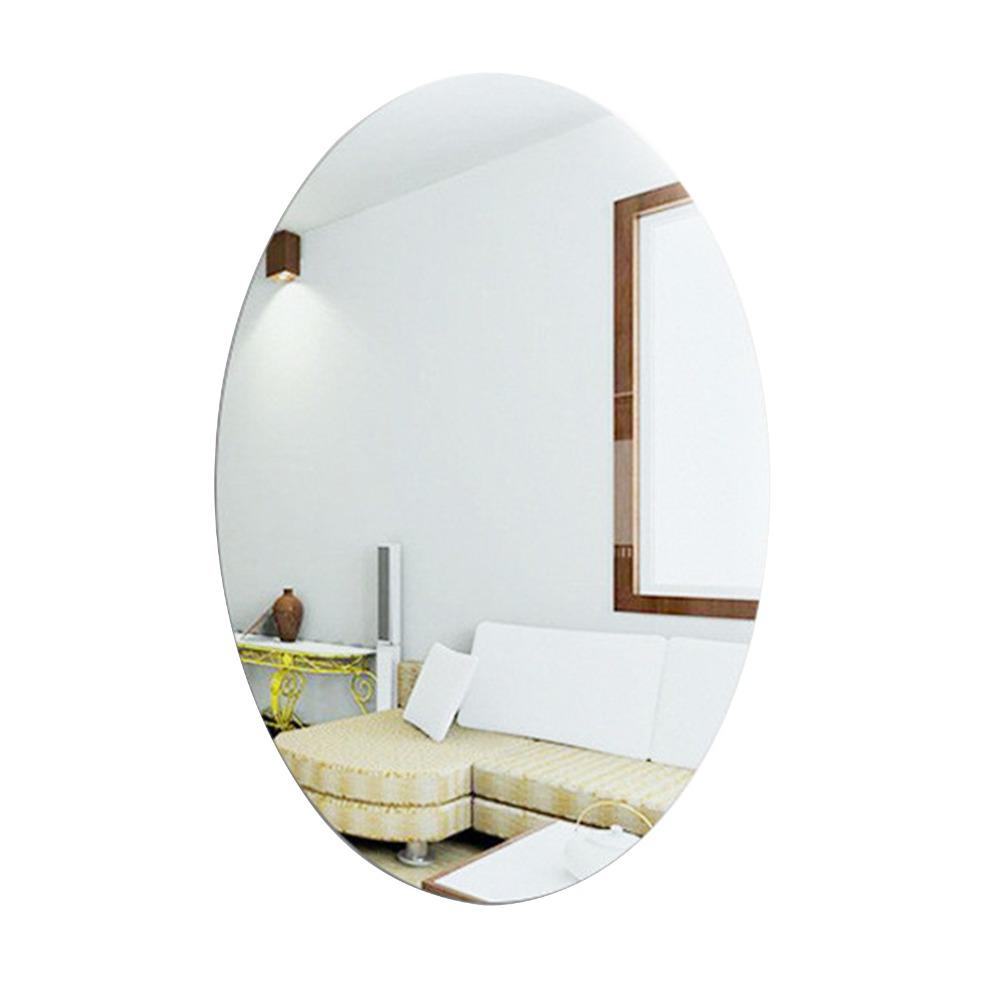 slivery Oval Vanity Mirror Lightweight Self-Adhesive Mirror Stickers Makeup Application