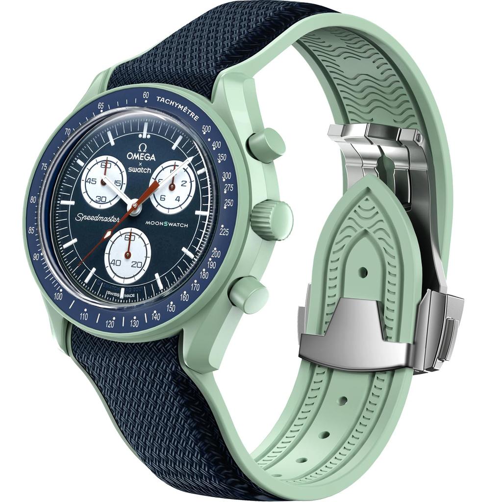 REBANDACE Omega x Swatch 20mm replacement strap MoonSwatch folding buckle band Speedmaster compatible Navy Medium