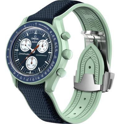 REBANDACE Omega x Swatch 20mm yedek kayış MoonSwatch katlanır tokalı kayış Speedmaster uyumlu Lacivert Orta