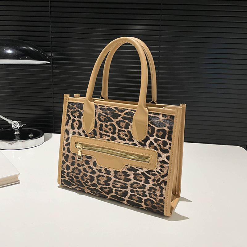 Women's Leopard Print PU Leather Shoulder Bags Casual Handbag Top Handle Purse for Shopping and Travel Commuter Bag