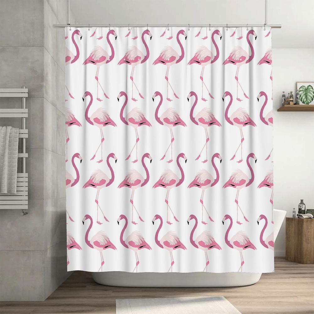 White Pink Peacock Pattern Shower Curtain For Bathroom Decor Waterproof Fabric With Hooks Included (Size: 180X200Cm)