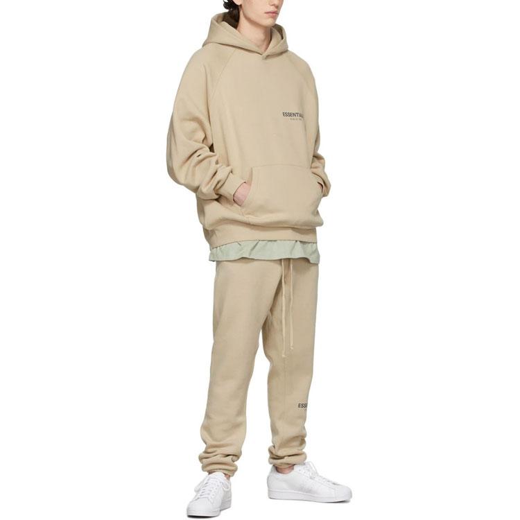 Fear of God Essentials Fleece Pullover Hoodie With Solid Color Logo Unisex Hoodie Beige Linen FOG-FW21-106