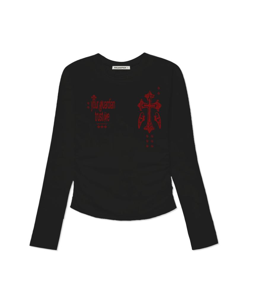 ESCAPEFROM Guardian Cross Print Slim Fit Shirred Long Sleeve [4 Colors]