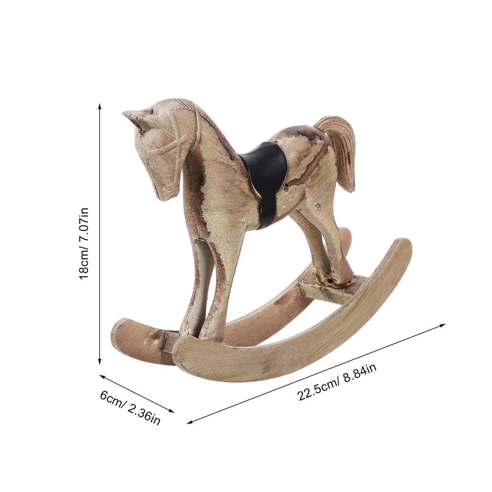 Wooden Horse 8” Chinese Zodiac Horse Figurine Hand Carved Wood Horse Series Retro Rocking Horse Desktop Decoration Ornament