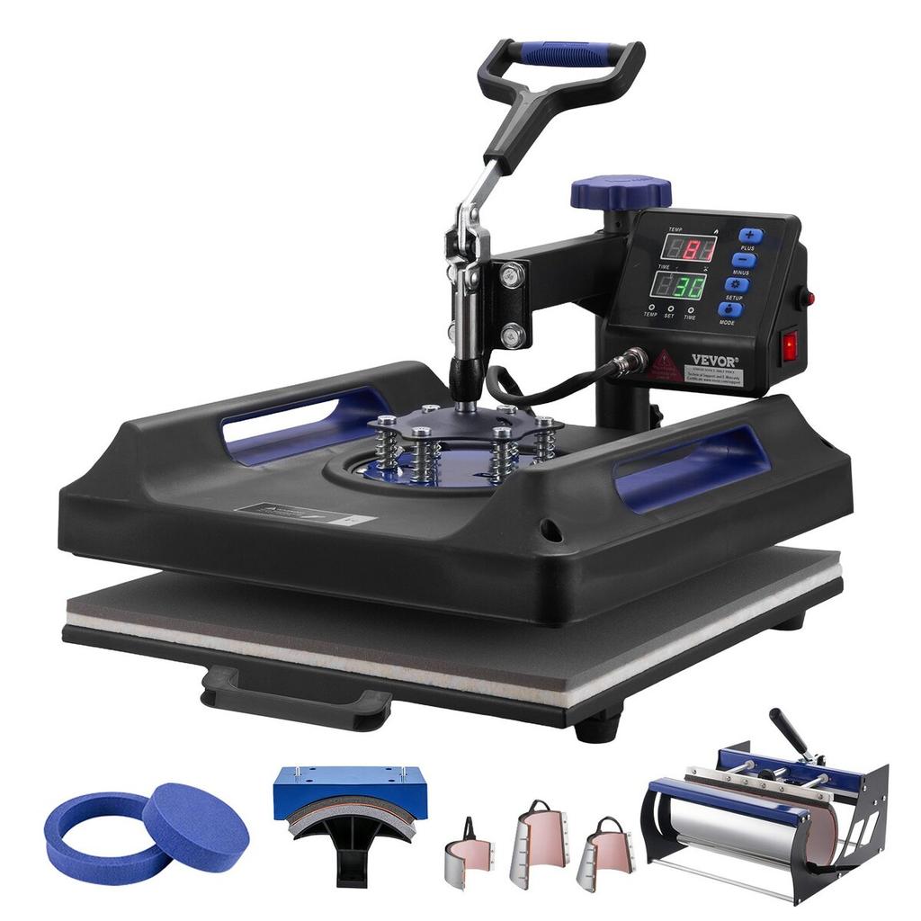 8 In 1 Heat Press Machine 15x15 In 30oz Tumbler Press T-Shirts Black+Blue