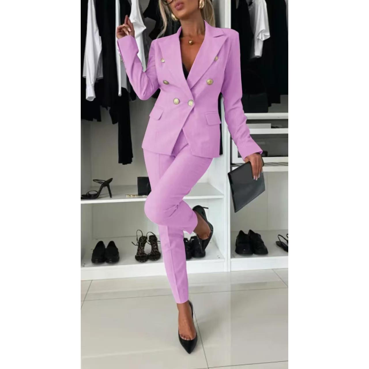 

Жіночий офісний костюм Весна-Літо, Приталений піджак з брюками для Business Casual, Професійний двокомпонентний робочий одяг для роботи 2XL рожевий