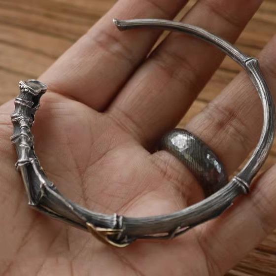 Yan Yu 2024 Bamboo Open Bangle: Handmade Retro Ethnic Jewelry