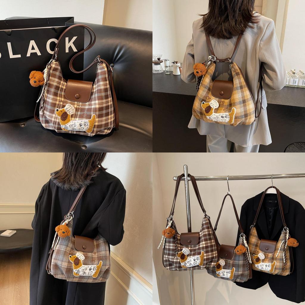 Chic Vintage Grid Pattern Shoulder Tote Bag With Versatile Large Size For Everyday