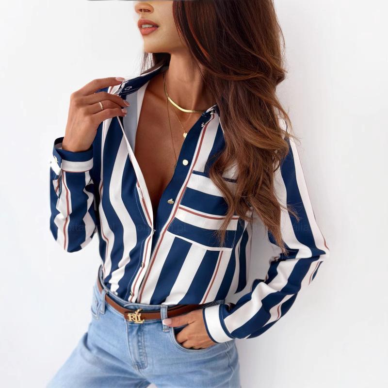 Women's Autumn Fashion Long-sleeved V-neck Ladies Shirt Shirt