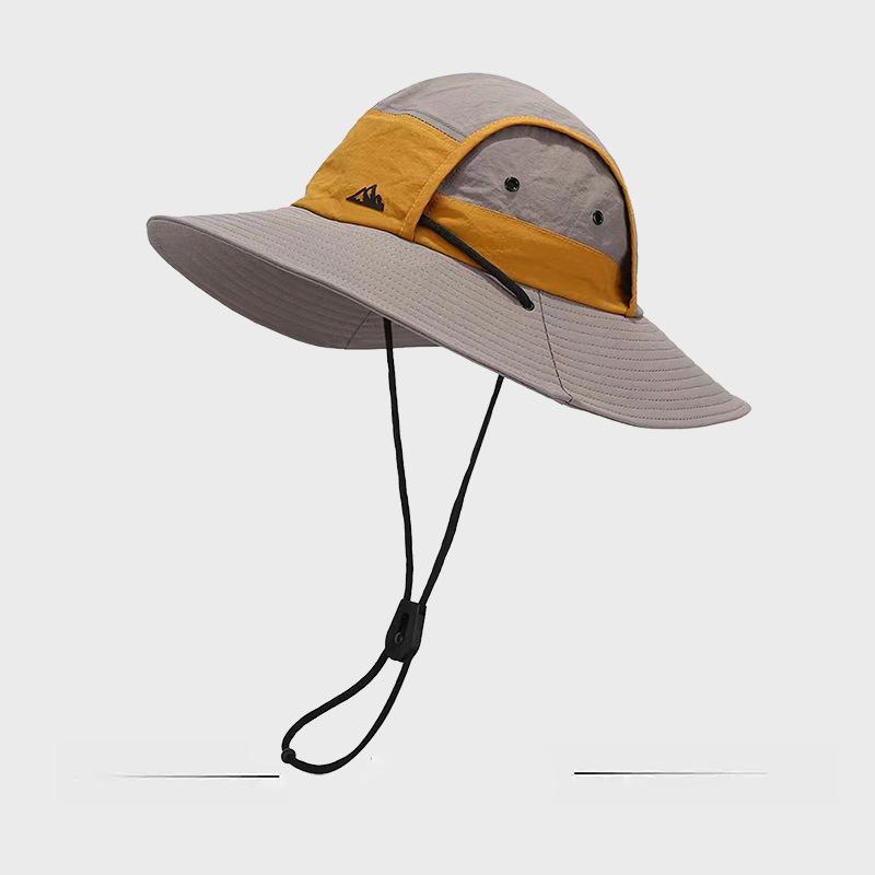 

Spring summer new men outdoor travel sun protection women sun shading hat spliced large eave washed old fishing hiking hat Adult (52-56CM) серый