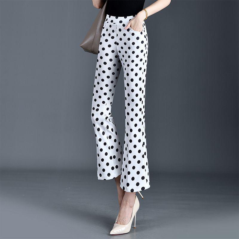 2025 New Arrival: Women's Polka Dot Slim Fit Flare Cropped Pants with Elastic Waist