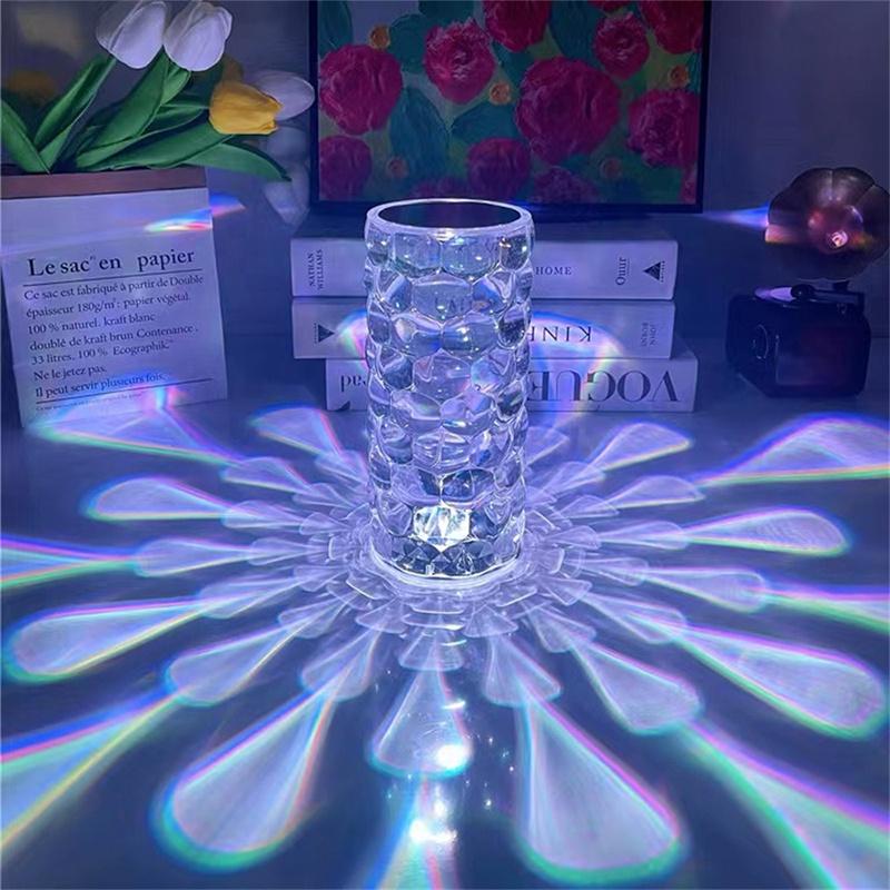 Rose Crystal Table Lamp With Battery Portable Touch Change Color Dia Mond Desk Lamp Night Light For Restaurant Bar Bedside
