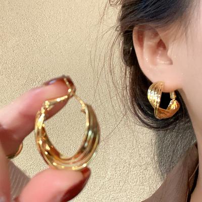 Retro Simple Hong Kong Style Circle Earrings Women's Autumn Ins Style Spice Girl Earrings Niche Design Earrings Stud Earrings