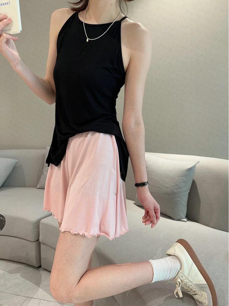 Women's Slim Fit Black Halter Neck Camisole - Summer Side Slit Vest