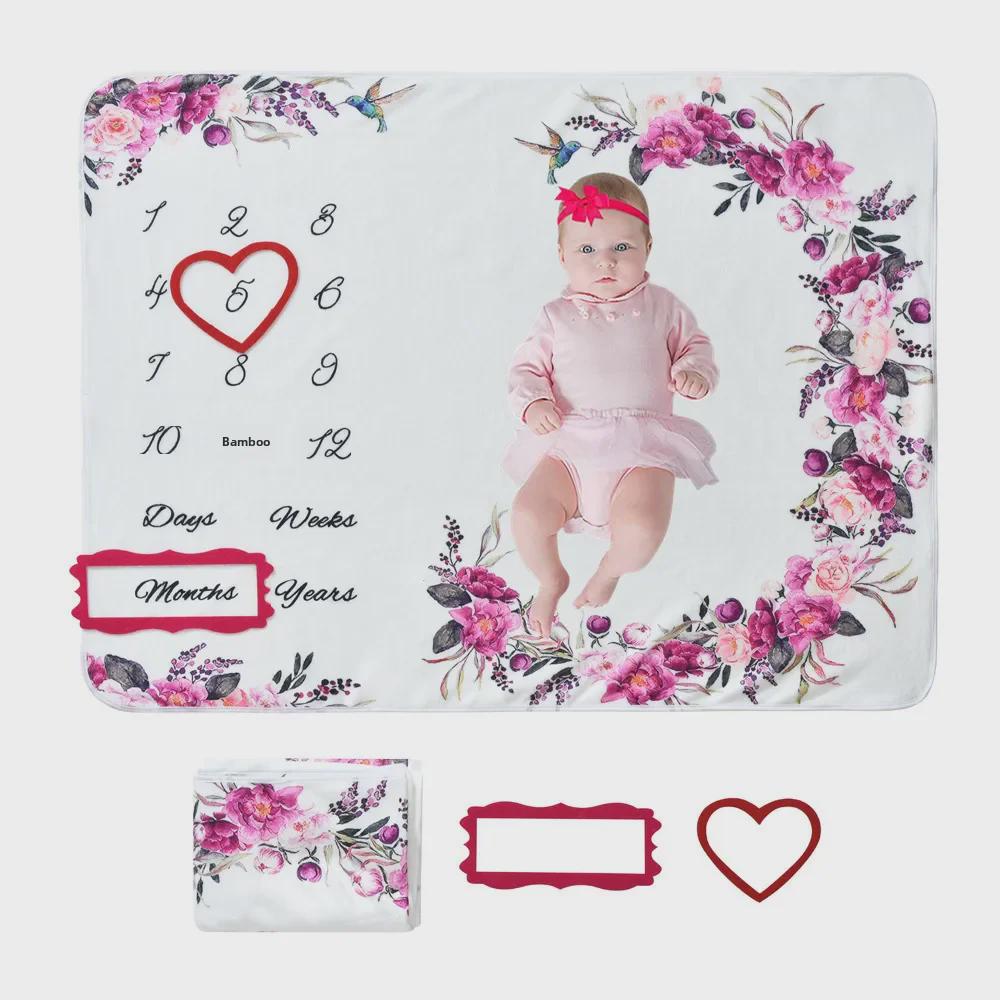 "Floral Rabbit Baby Milestone Photo Blanket - Growth Memorial Photography Background"