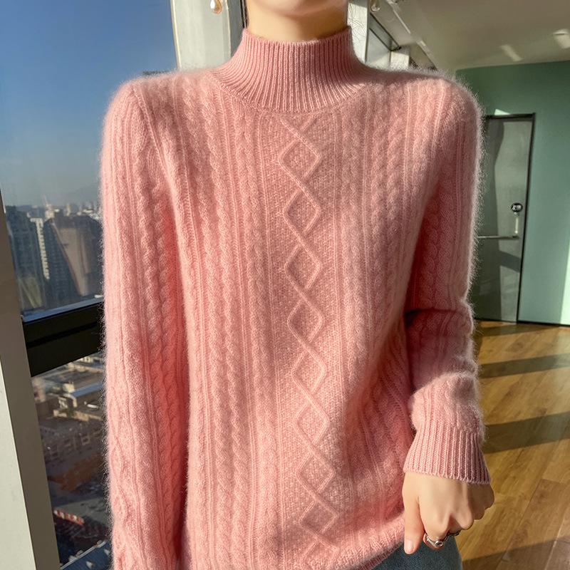 

Жаккардовый Утепленный Свитер с Полувысоким Воротником для Женщин на Осень и Зиму Новый Мягкий и Эластичный Приятный к Коже Кашемировый Вязаный Базовый Свитер S