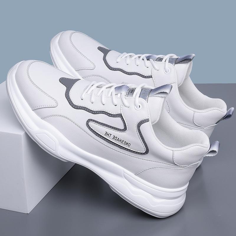 2024 Autumn and Winter New Men's Daily Casual Leather Shoes Men's Sports Style Lace-up White Shoes Lightweight Travel Shoes 2359