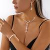 Women's Shiny Geometric Rhinestone Crystal Necklace Choker Chain Bracelet Earrings for Bride Wedding Party Nightclub Jewelry Set