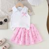  22/5000 Girls' Fashionable Two-piece Summer Children's Sweet Striped Top + Pleated Skirt Set