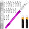Conjunto de Estiletes de Precisão com 10 Lâminas Nº 11 Régua de Aço Estilete para Hobby para Papel Vinil Estêncil Argila Polimérica Cerâmica Modelagem Roxo