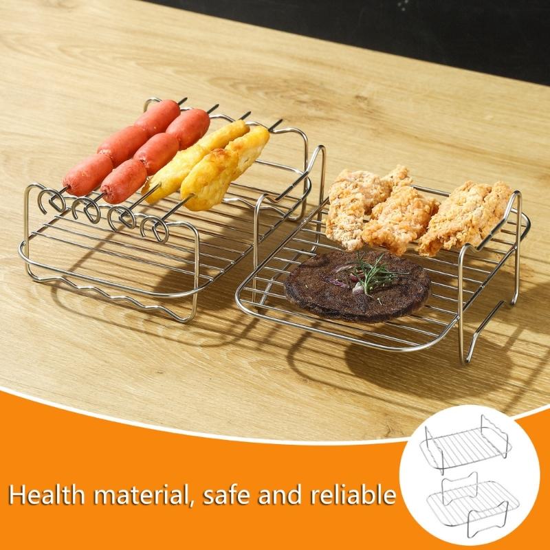 4pcs Air Fryer Rack Silicone Basket Oven Baking Tray Liner Double Layer Roasting Rack for AF400UK Air Fryer Accessories