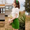 Women's French Elegant Beaded Pleated Short Sleeve Blouse