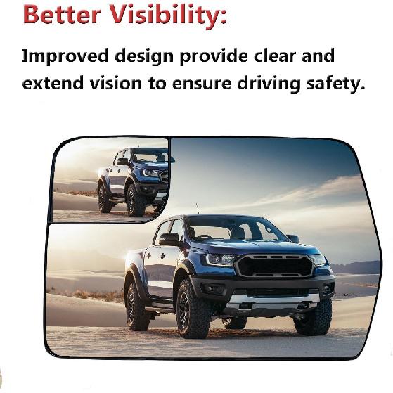 Left Driver Side Heated Mirror Glass Replacement For 2011 2012 2013 2014 Ford F150 - For Ford F150 Side Mirror Glass With Rear Holder - Replace