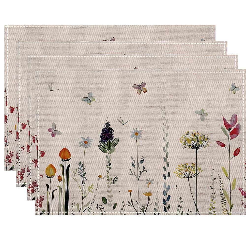 4/6/8pcs Spring floral Pattern Placemats Kitchen Dining Table Mat Decor Accessories Heat Resistant Linen Tableware Mats